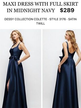 Dessy Collection Midnight Navy Satin Colette Maxi Dress with Sash